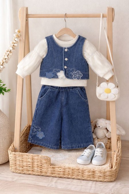 طقم جينز ثلاث قطع مبطن